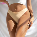Women's Invisible High Cut Seamless Thong Panties Bulk Price Ready Ship Low-Rise Bag Packaging Brushed Knitted Underwear for