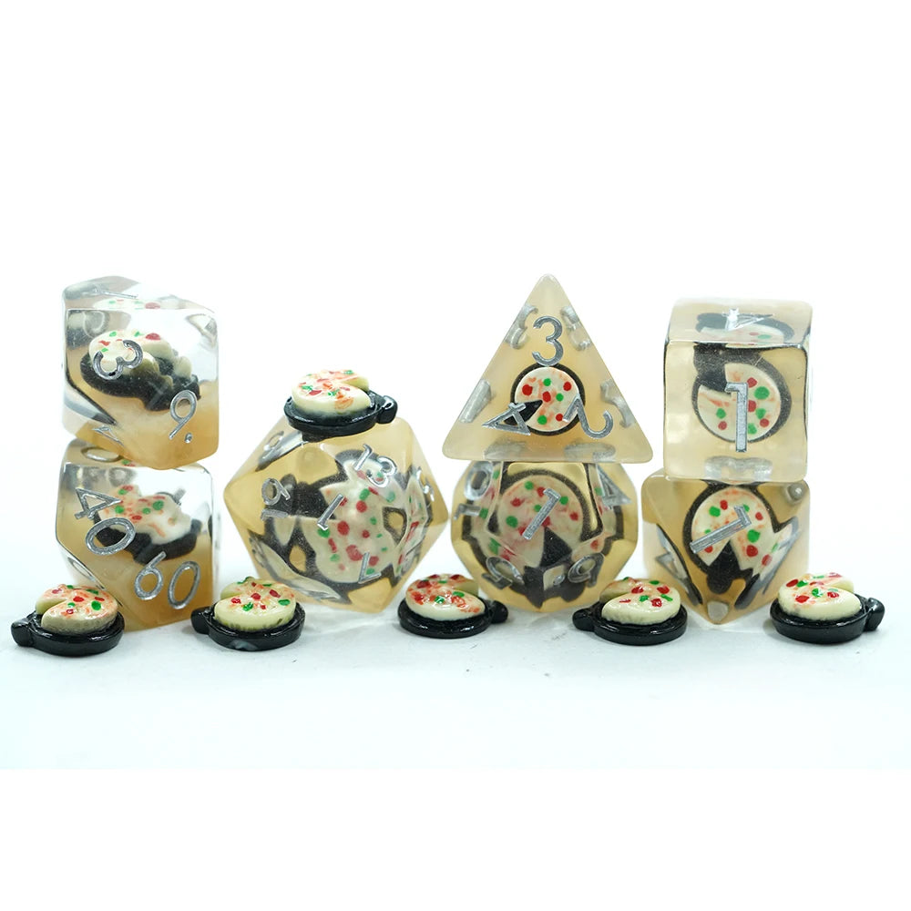 Pizza Design Liquid Resin 7 Pcs 16mm Dice Set for DND Game Unique RPG Dice with Fun Design