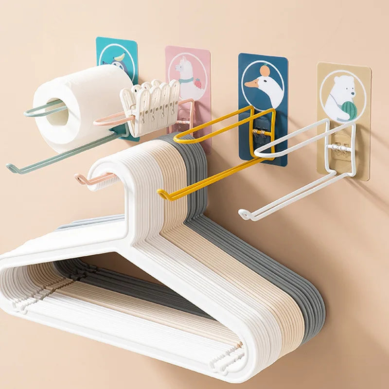 Cartoon Metal Single-Tier Multifunction Standing Type Clothes Hanger Storage Rack for Bathroom Toilet Paper Robe Storage Box