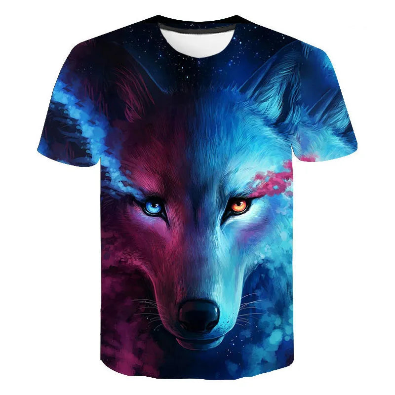 Men's US Size 3D Printed Wolf Graphic T-Shirt Casual Oversized Polyester Knitted Clothing Sublimated Animal Design