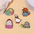 Bulk Metal Cute Cartoon Animals Fox Duck Bird Cat Turtle Wearing Scarves Enamel Pin Lapel Pins
