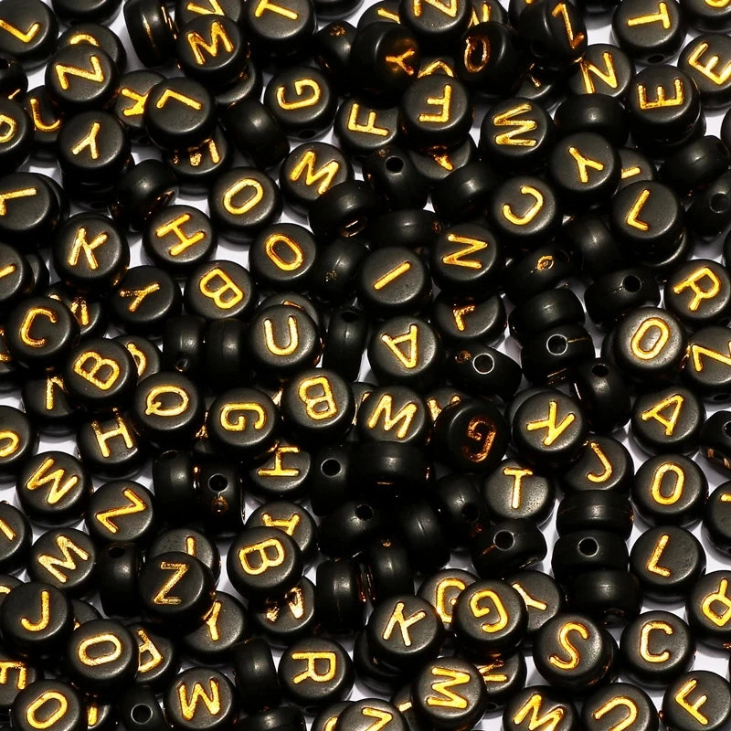 100pcs 4x7mm Mixed English Letter Acrylic Beads Black round Beads for DIY Bracelet Accessories MegaBDM