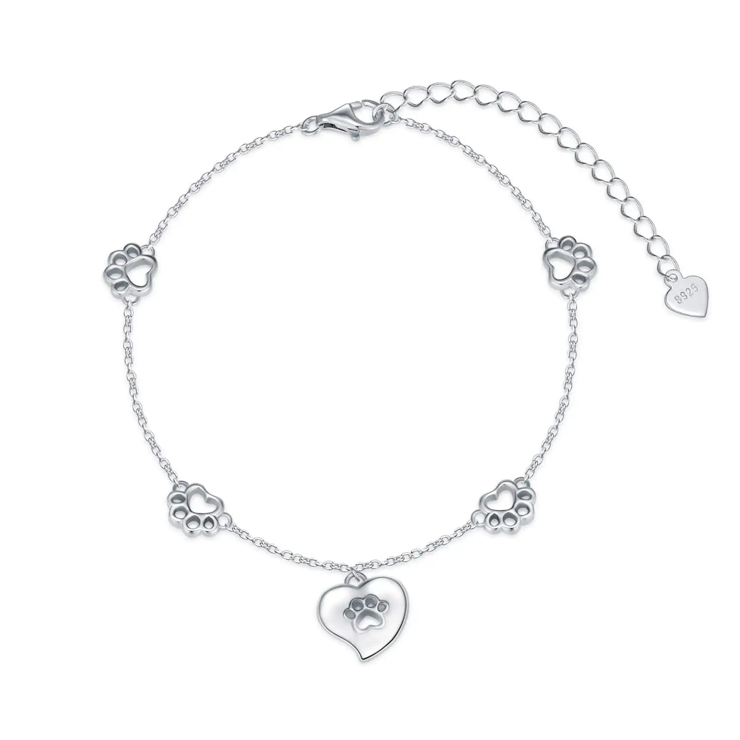 Pet Memorial Bracelet Puppy Cat Paw Print 925 Sterling Silver Bracelet  for Women