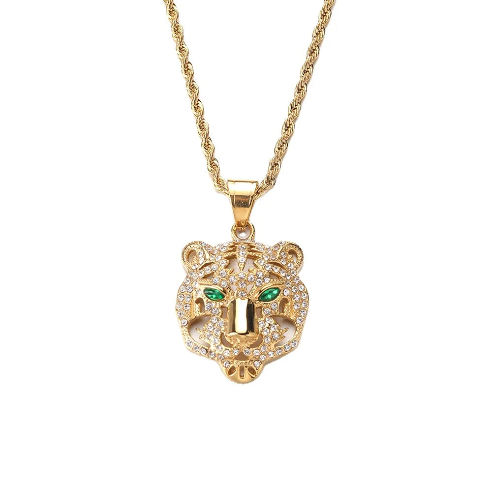 Craft Wolf Custom Minimalist Jewelry 18K Gold Plated Rhinestone Tennis Zircon Crystal Animal tiger Leopard Charm Necklace