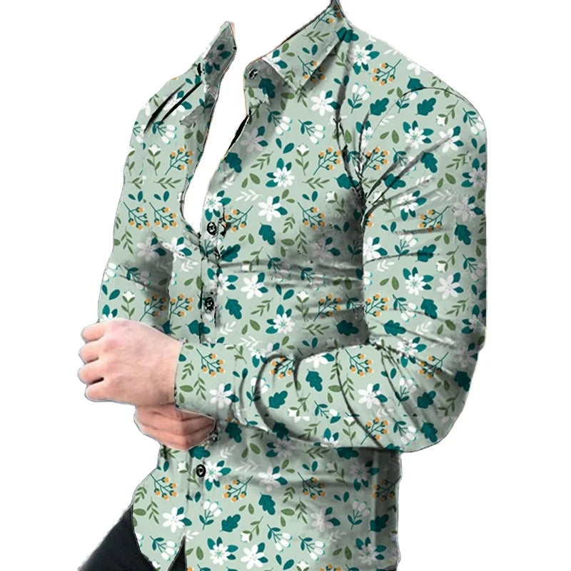 Men's Full-Printed Floral Collar Hawaiian Beach Vacation Slim Fit Spring Dress Shirt Casual for Office Wear