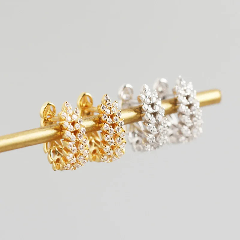 Daidan Women's Trendy Silver Hoop Earrings Luxury Wheat-Paved Gold-Plated Zirconia for Weddings Parties Gifts Rhodium-Plated