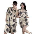 Satin Ice Silk Couple's and Lover's Pajamas Short Sleeve Women's and Men Sleepwear