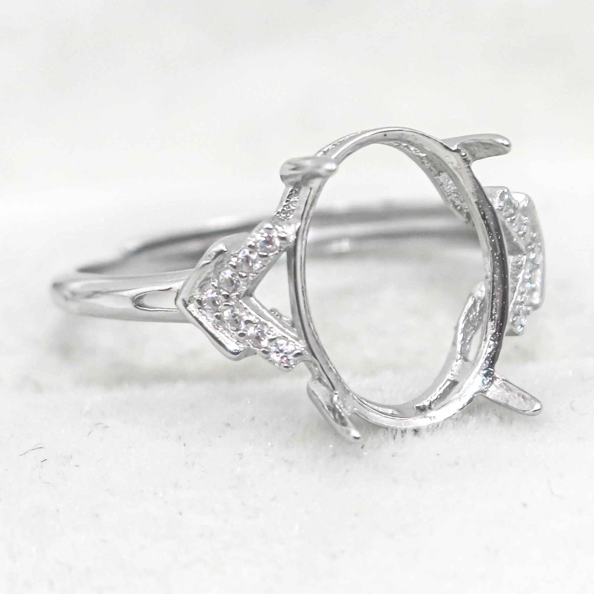 Sterling Silver 10*13mm Semi Mount Ring Empty Frame Blank Support Setting S925 Base Holder Without Center Stone for DIY Inlay