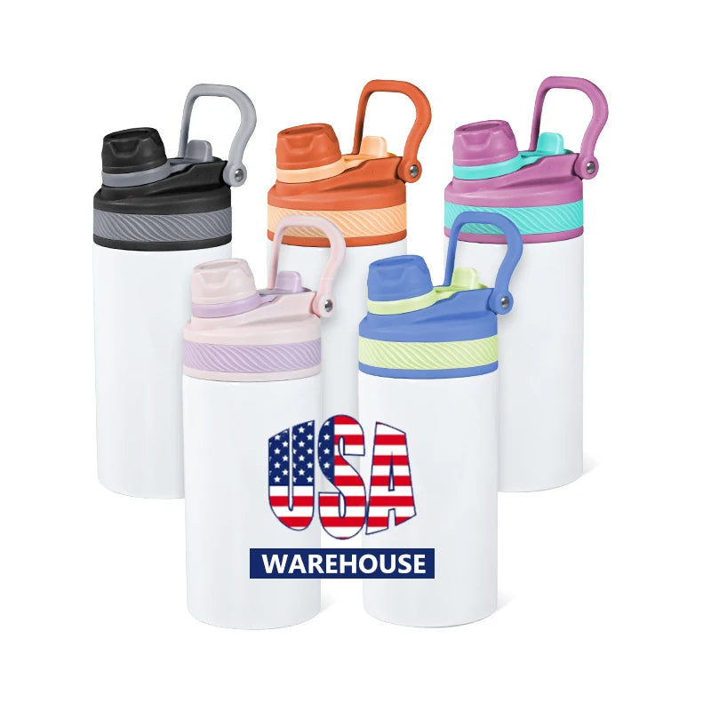 US Warehouse 25pcs 12oz Sublimation Gym Sport School Water Bottle Insulated Kids Flat Tumbler 2-in-1 Screw Lid Cup for Hot Water
