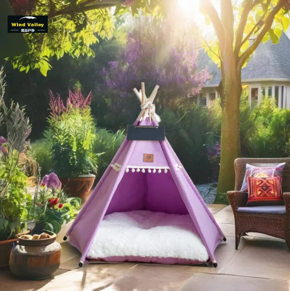 Wind Valley Hot Sale Portable Cotton Canvas Pet Tent Foldable All Seasons Outdoor Hand Washable Cat Indian Style Tipi Tent