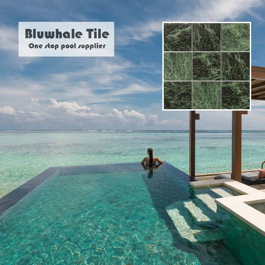 Bluwhale Tile Factory Price Supplier Spa 4x4 Sukabumi Green Mosaic Pool Tiles Porcelain Glazed Swimming Pool Tiles Bali