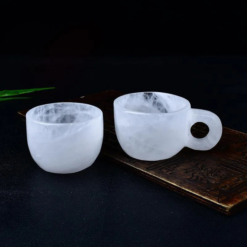 Natural White Crystal Hand-held Cup Ornament Hand-polished Crystal Carved Display Piece