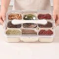 2024 NEW Portable Split Transparent Seasoning Box Plastic 9 Grid Kitchen Spice Food Refrigerator Storage Box