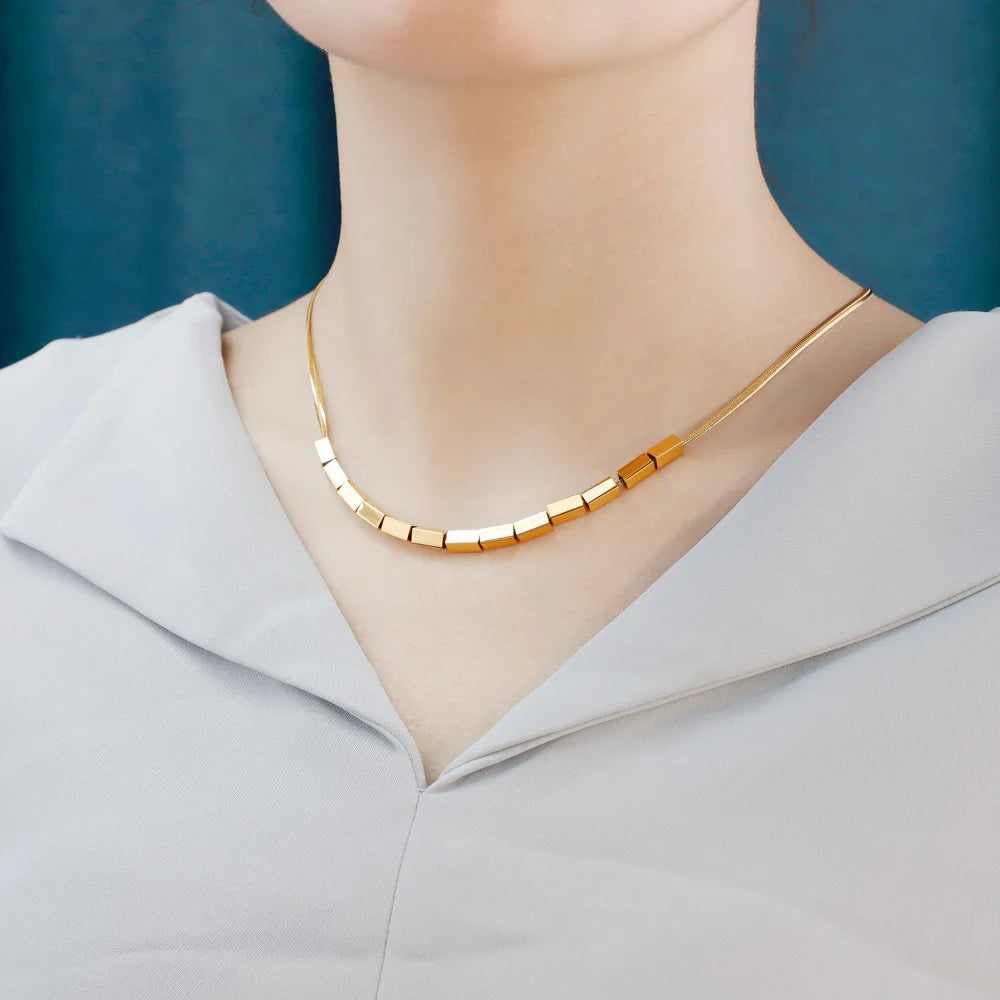 18k PVD Gold Plated Jewelry Stainless Steel DIY Cube Charm Herringbone Chains Necklace