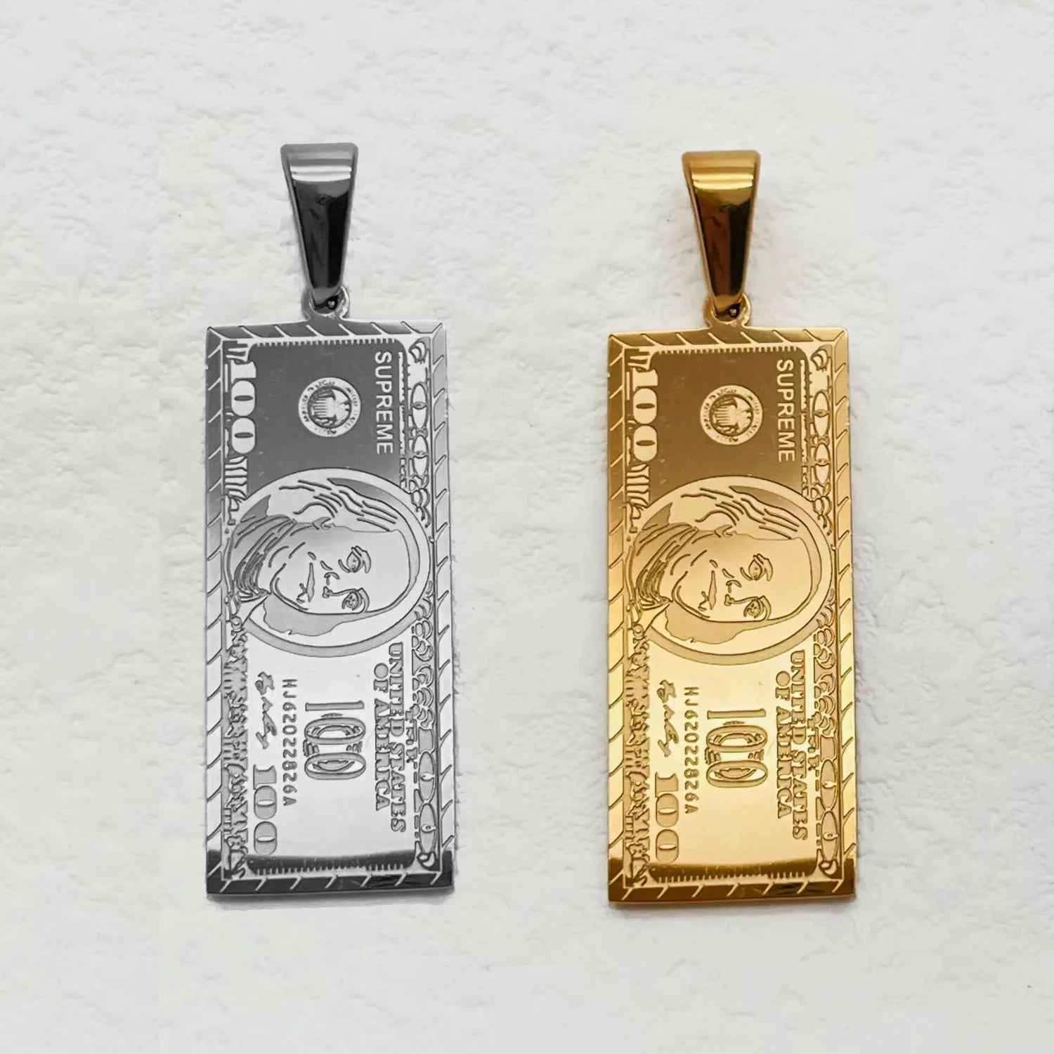 Fashion Mens Dollar Bill Pendant 100 Dollar Sign Charm 18k Gold Plated Money US Dollar Pendants Stainless Steel Compass Charm