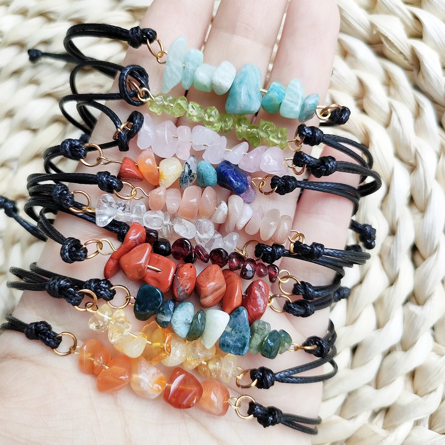 Wholesale Natural Crystal Gemstone Healing Crystal Amethyst clear Quartz Mixed Material Gravel Bracelet for Jewelry Gift