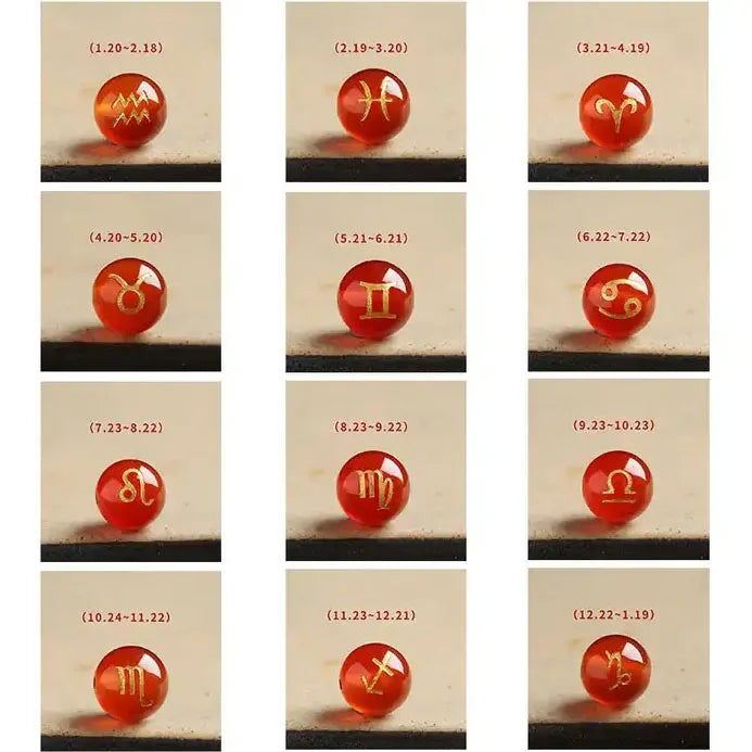 8mm 10mm Natural Stone Red Carnelian Carving 12 Constellations Black Red Agate Crystal Loose Beads for DIY Jewelry Making