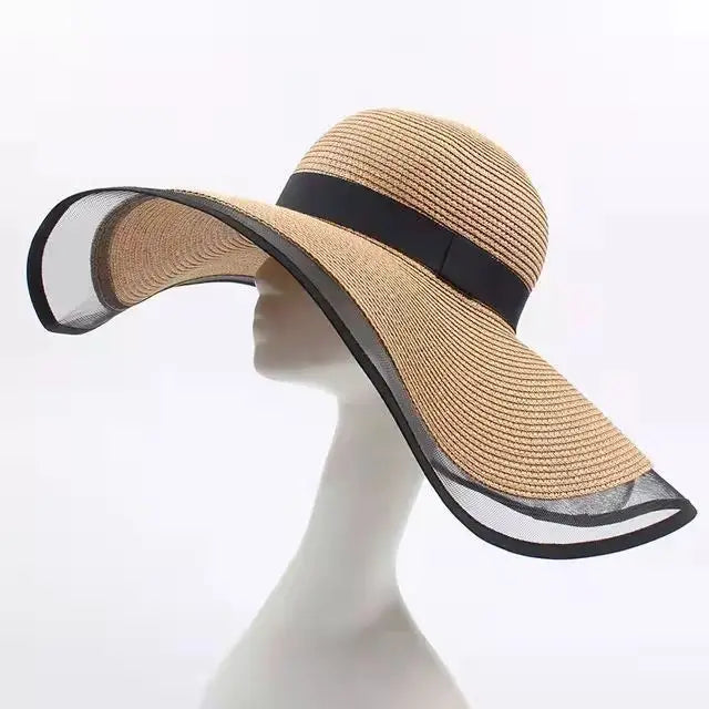 Foldable Oversized Wide Brim Beach Straw Hats With Mesh Edge Floppy Travel Packable UV Hat