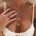 Fashionable Personality Multi-layer Necklace Moon  Pendant Gold Necklace