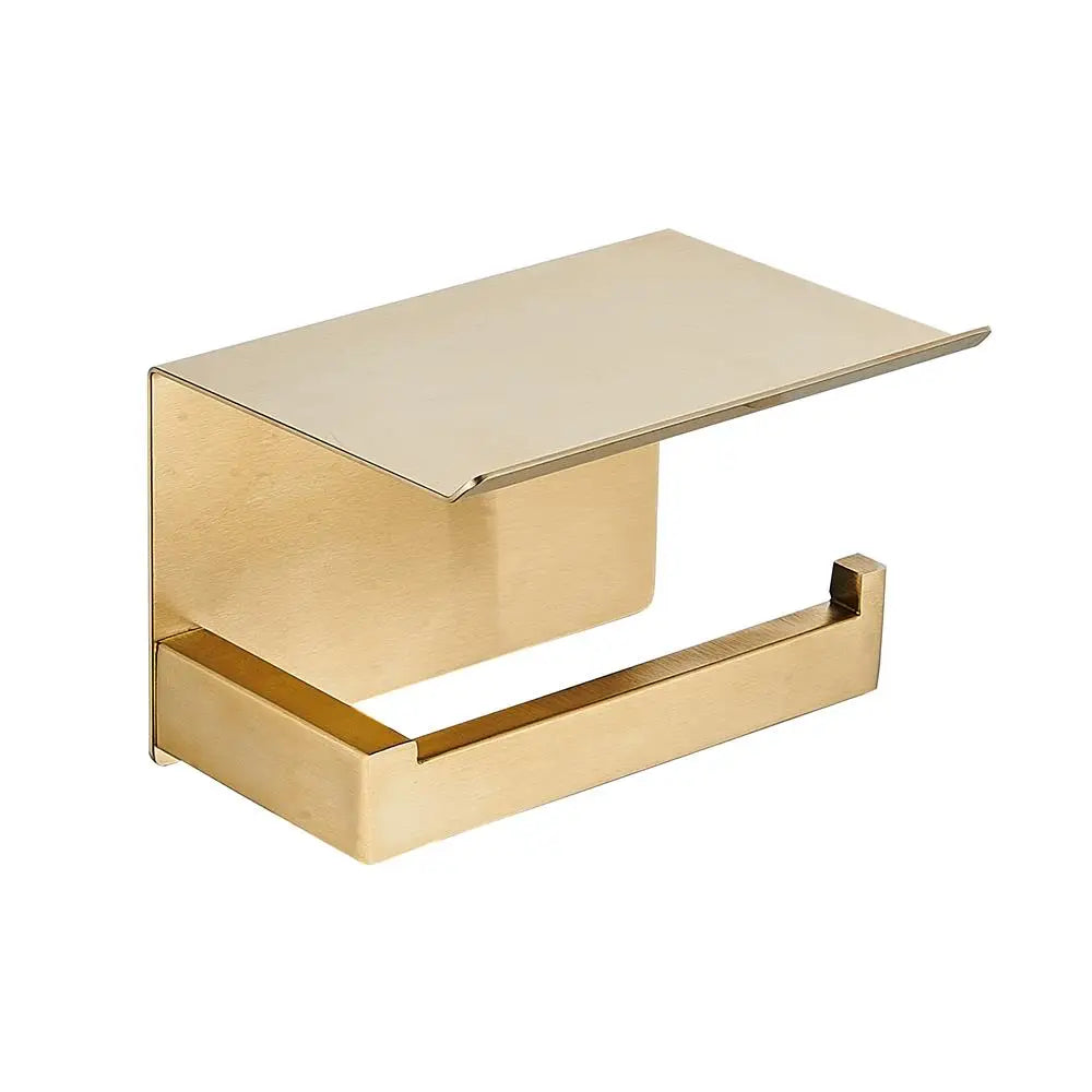 Self-Adhesive Stainless Steel Bathroom Toilet Paper Holder Wall-Mounted Brushed Gold for Hotels