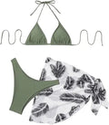Women's 3 Piece Swimsuit Printed Hanging Neck Triangle Tie Bikini Swimsuit With Cover-up Beach Skirt Customized