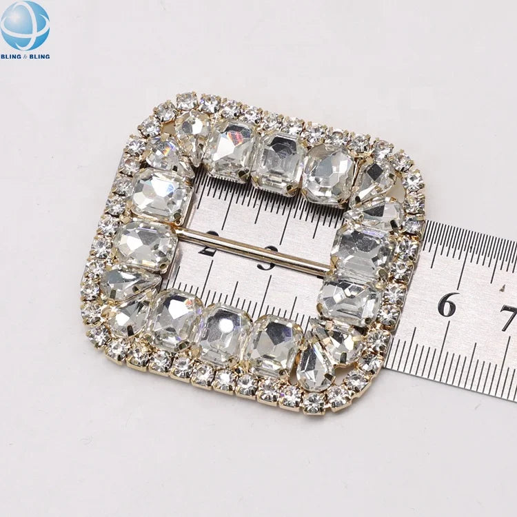 Rectangle Rhinestone Metal Buckle for Ladies Shoes Decorative Crystal Slider Buckles Scarf Bags Accessories
