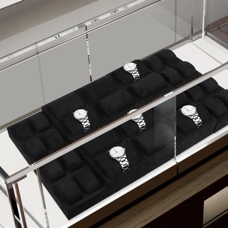 2024 New Arrival SUNDO X-WDS-045 Black Microfiber Watch Tray Display Velvet Suede Luxury Watch Stand for Showcase