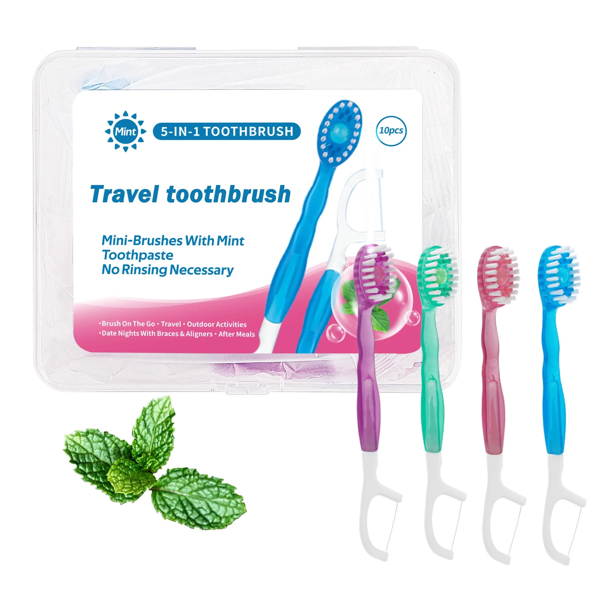 New Design Soft Bristle Disposable Mini Pre-pasted Toothbrush for Travel Oral Care Tool Portable 5-in-1 Toothbrush for Adults