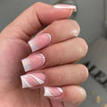 Popular Manicure Square Pink Withe Diamond Nails Press on Wholesale Fake-Nails in Artificial Fingernails