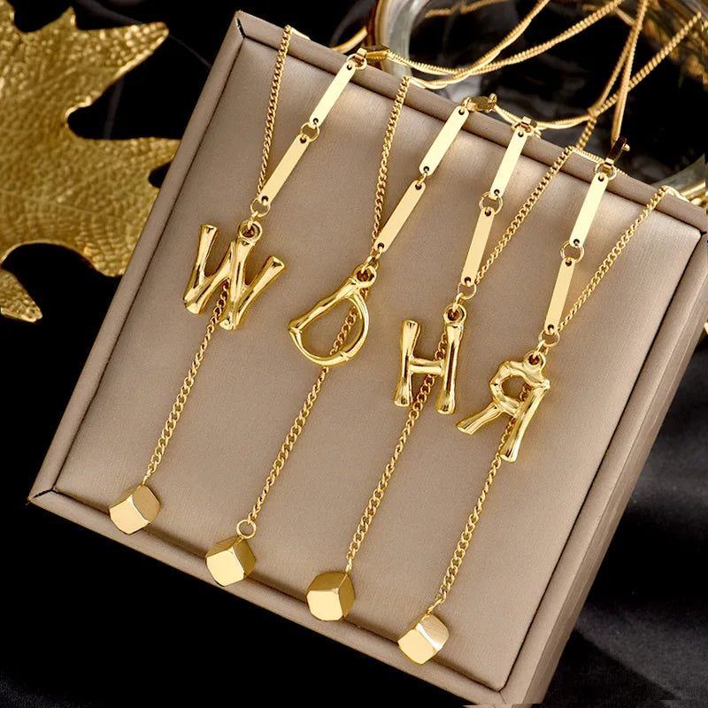 HOVANCI 24K Real Gold Plated Stainless Steel Choker Necklace 26 Letters A-Z Women's Hip Hop Chains