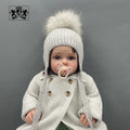 Janefur New Cute Knit Braids Angora Beanie Hats With Real Raccoon Fur Ball Cute Boys Girls Knitted Earflap Beanie With Ball