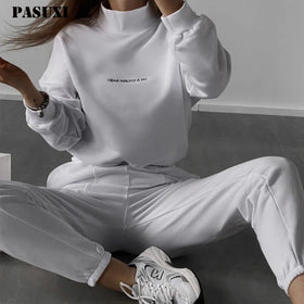 PASUXI Wholesale Custom Logo Two Piece Sweatshirt Pants Set 2025 Crop Top Sweatpants Women Casual Joggers Sets