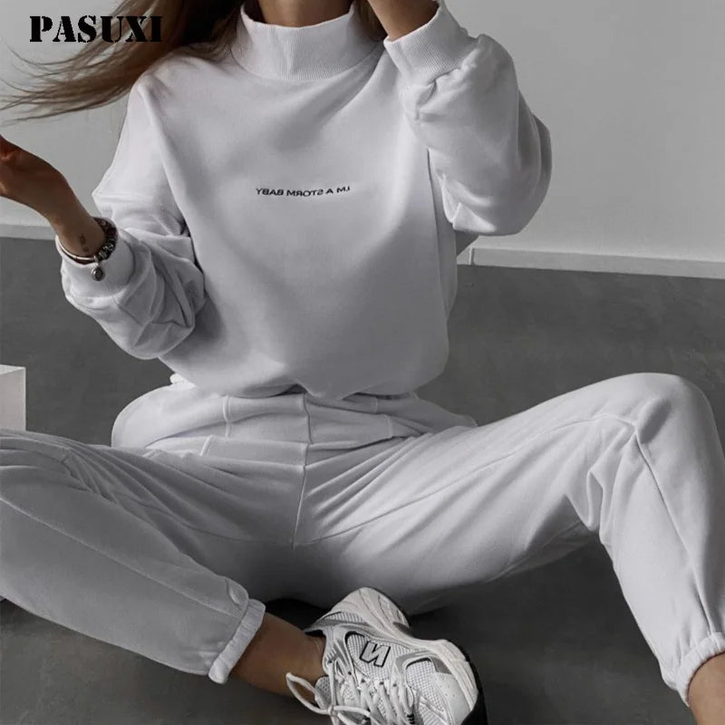 PASUXI Wholesale Custom Logo Two Piece Sweatshirt Pants Set 2025 Crop Top Sweatpants Women Casual Joggers Sets