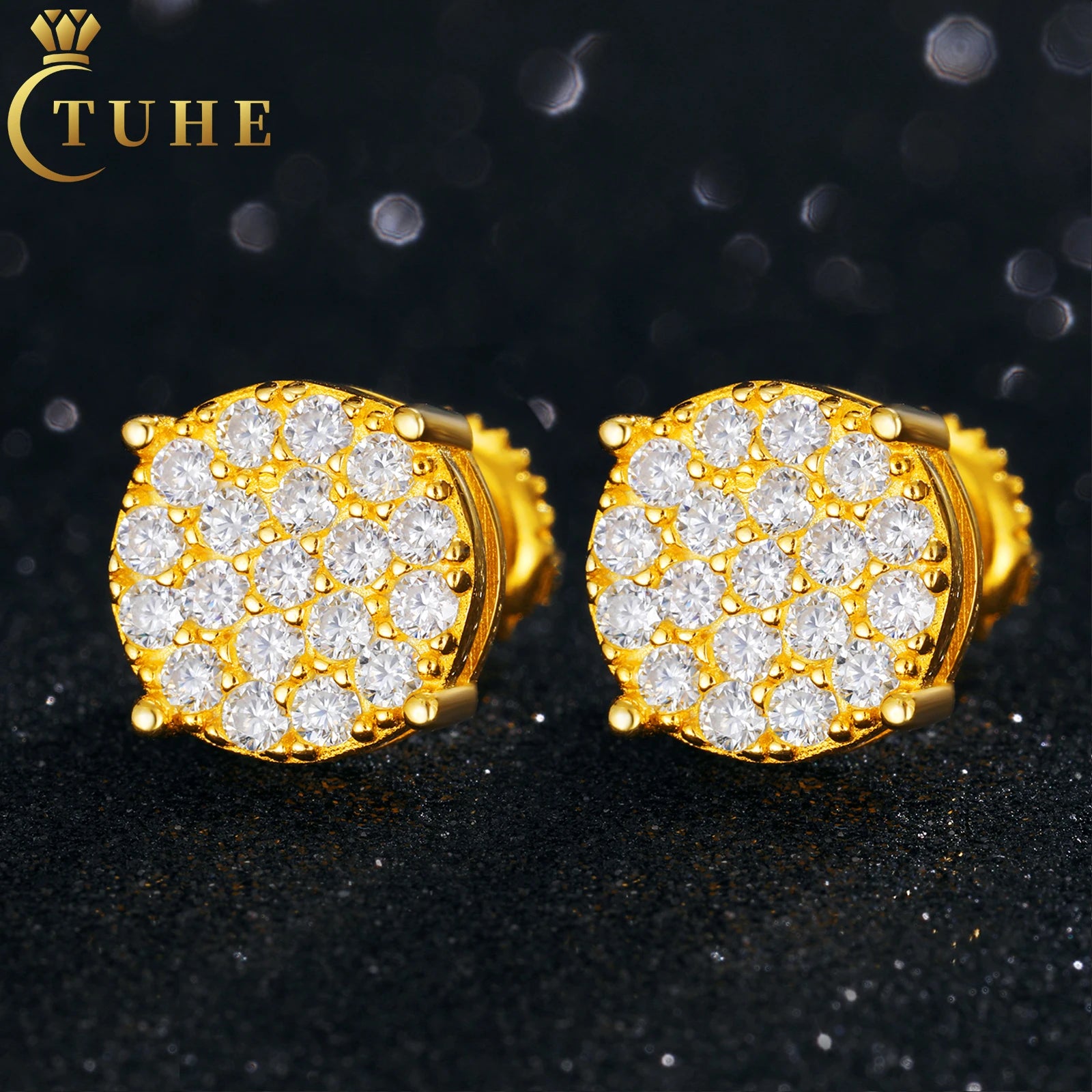 Fashion Bling Rapper Jewelry18K Gold Plated High Quality Sterling Silver 925 Round Diamond Moissanite Stud Earrings for Men