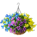 Artificial Flowers Hanging Basket Orchid Flowers in Coconut Lining Hanging Basket for Home Courtyard Spring Summer Decoration