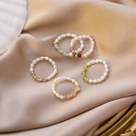 Pearl Ring Jewelry Natural Freshwater Pearl Crystal Waterproof Stainless Steel Beads Women Trend Ring