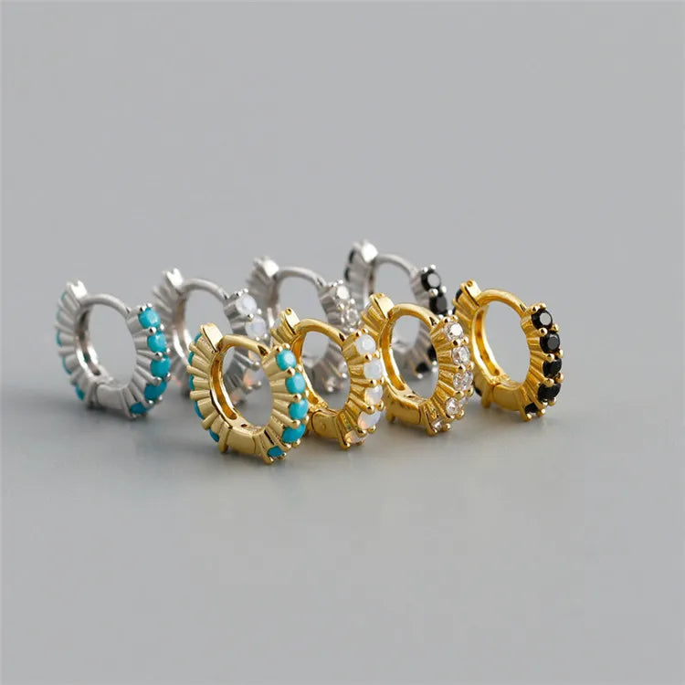 SP Luxury Wholesale High Quality S925 Sterling Silver Customized Zirconia Turquoise Opal Hoop Earrings
