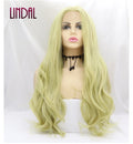 LINDAL Green Cosplay Lace Front Wig Long Wavy Synthetic Wigs Heat Resistant Free Part 26 Inch Lace Front Synthetic Wig
