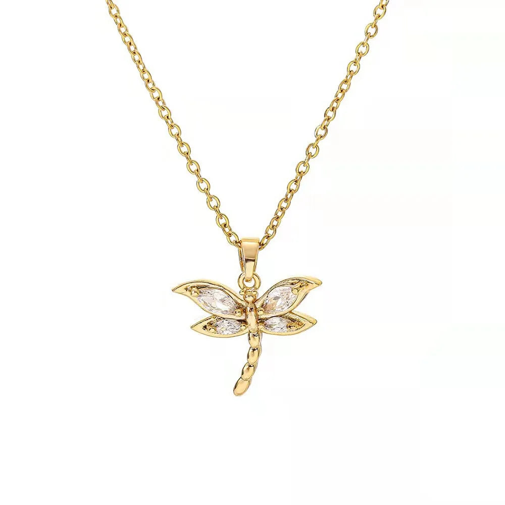 Women Bijoux Pour Femme Gold Plated Dragonfly Pendant Diamond Fashion Jewelry Necklaces