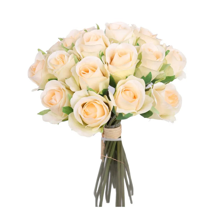 20-Head Artificial Rose Flowers Real Touch for Home Decoration Bridal Wedding Bouquet and Christmas Parties
