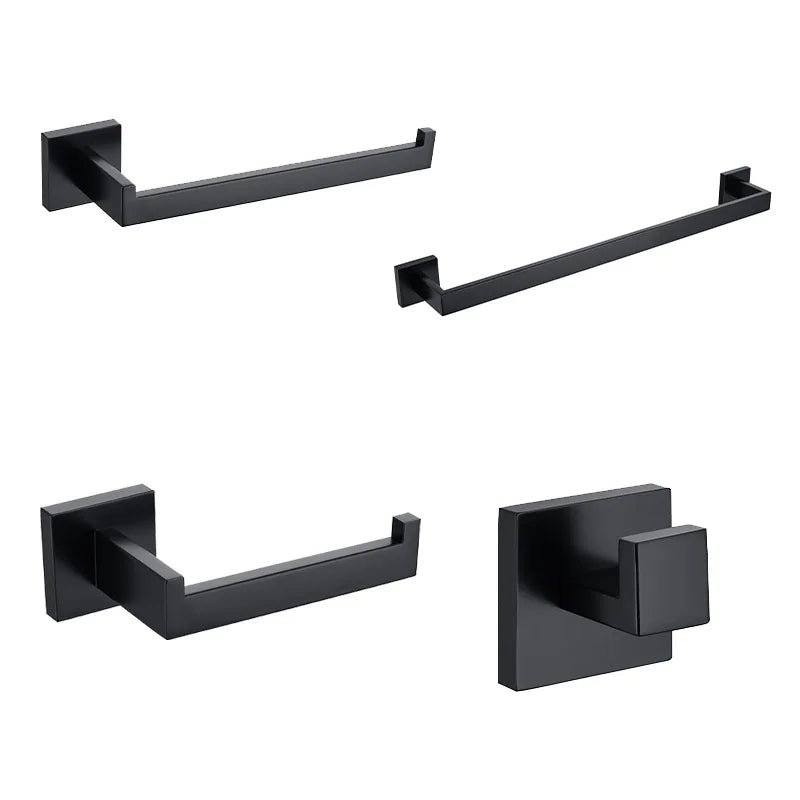 Factory Direct Fashionable 4 Pieces Hotel Bathroom Hardware Set Black Stainless Steel Hardware Accessories Set
