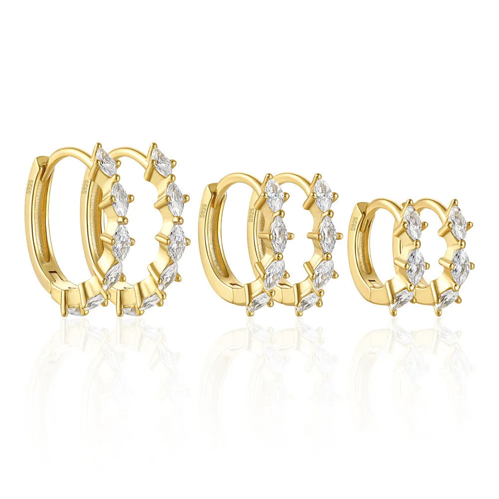 925 Silver Earring Fine Jewelry Real 925 Sterling Silver 18k Gold Plated Luxury Zircon Hoop Earrings Jewelry Women