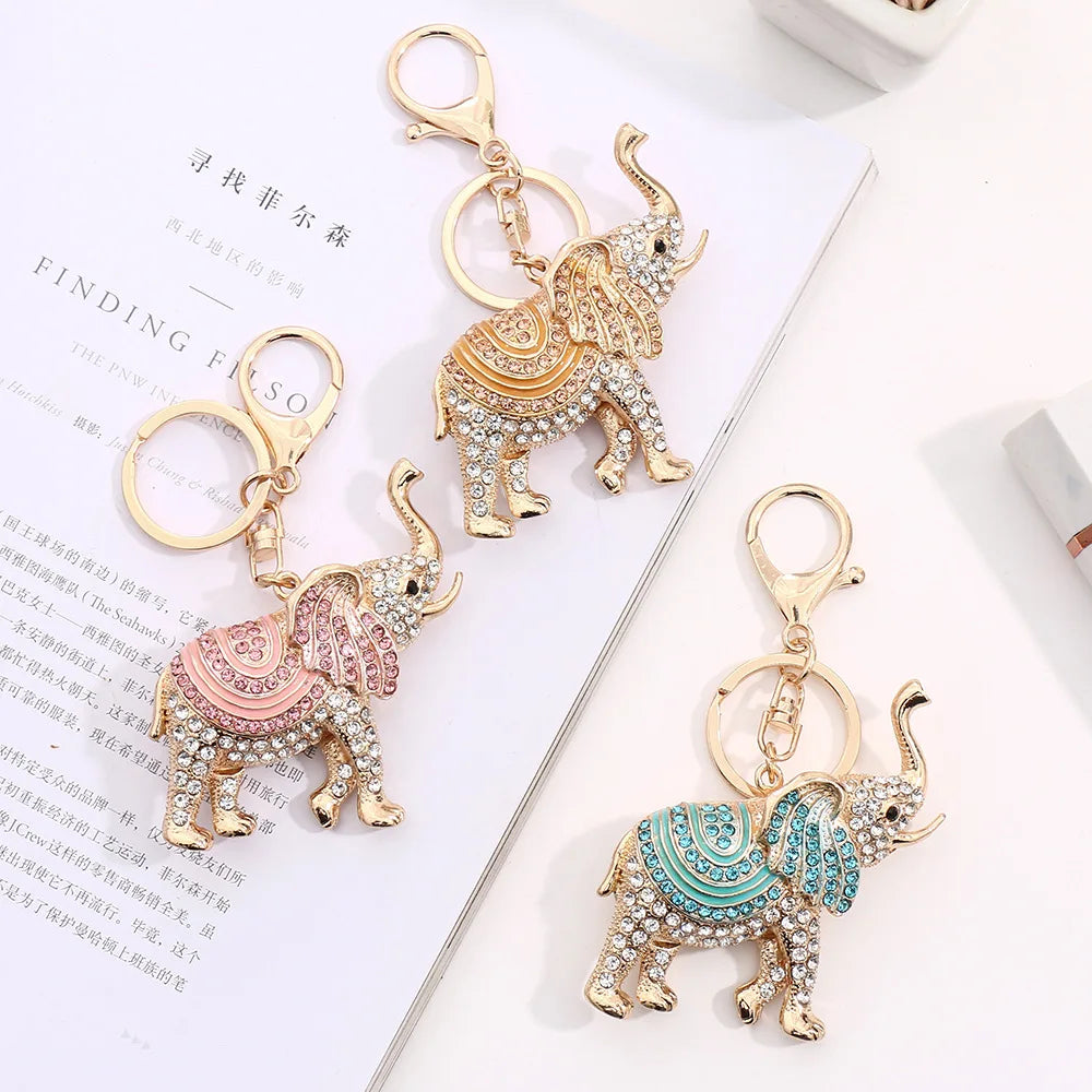 New Arrival Rhinestone Animal Metal Key Chains Sparkle Crystal Elephant Metal Keychain