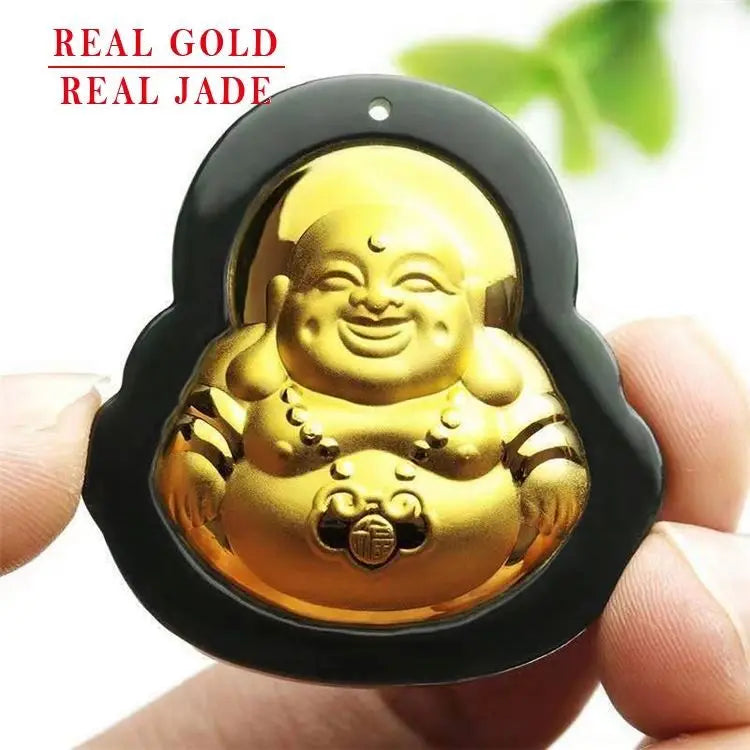 Black Goddess 4D Inlaid With Buddha Pendant Hetian Jade Gold Men And Women