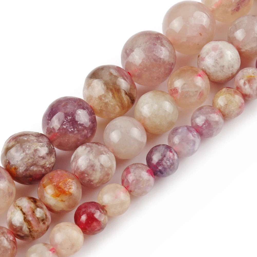 Wholesale 6/8/10mm Round Mixed Color Plum Blossom Natural Semi Gemstone Loose Tourmaline Beads for DIY Jewelry Making