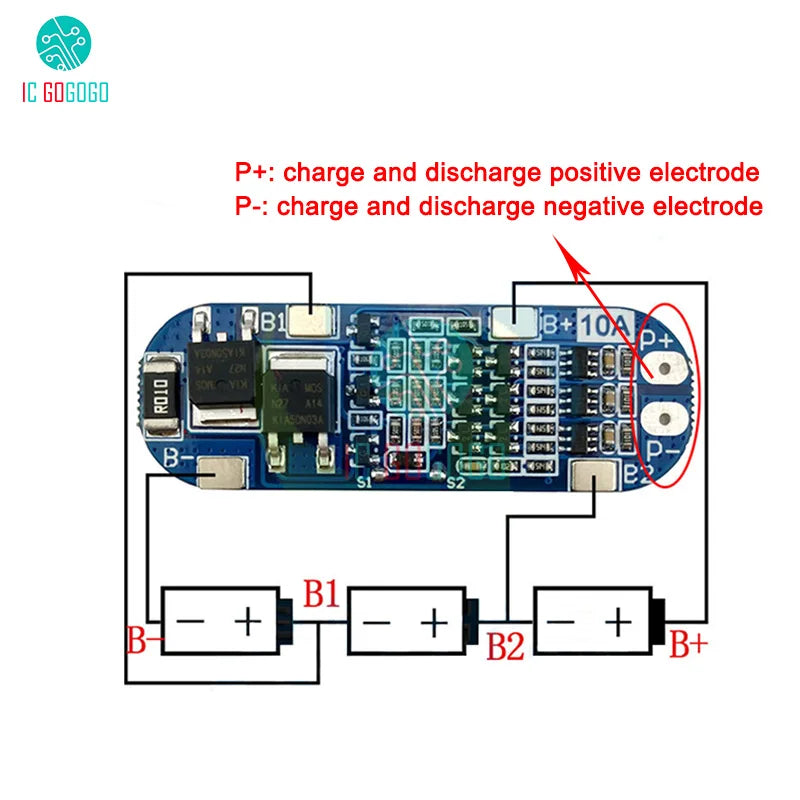 3S 10A 11.1V 12V 12.6V Lithium Battery Charger Protection Board Module for 18650 Li-ion Lipo Battery Cells BMS 3.7V