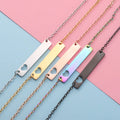 Fashion Stainless Steel 18k PVD Gold Plated Custom Made Logo Name Pendant Cut Out Hollow Heart Horizontal Bar Necklace for Women