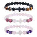8mm Tiger Eye Beaded Bracelet for Women Fashion Jewelry Handmade Yoga Elastic Cross Charm Natural Stone Bracelet