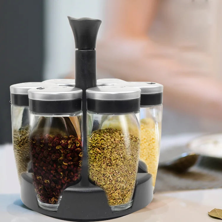 Spinning Countertop Herb and Spice Rack Organizer with 8 Glass Jar Bottles Revolving Spice Rack Organizer