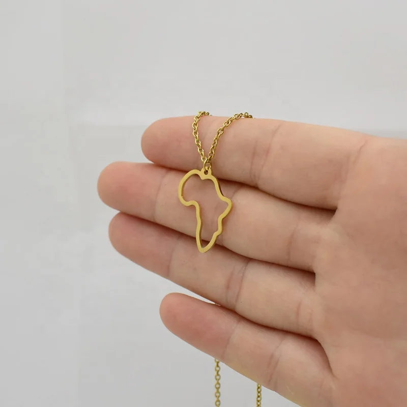 Popular Personalized Stainless Steel Necklaces Hollow Out Dangle O Chain African Map Pendant Necklace for Women
